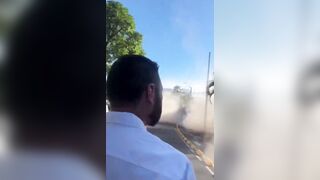 The exact moment the Earthquake in Colombia strikes Man in his Towel