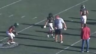 High school football coach fired after kicking a football into the balls of player