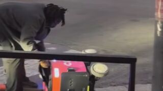 A homeless man was seen stealing food contents from a delivery robot in LosAngeles