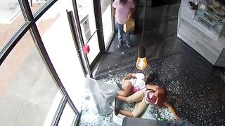 Two juveniles crash through the glass storefront while operating a lime scooter in Baltimore
