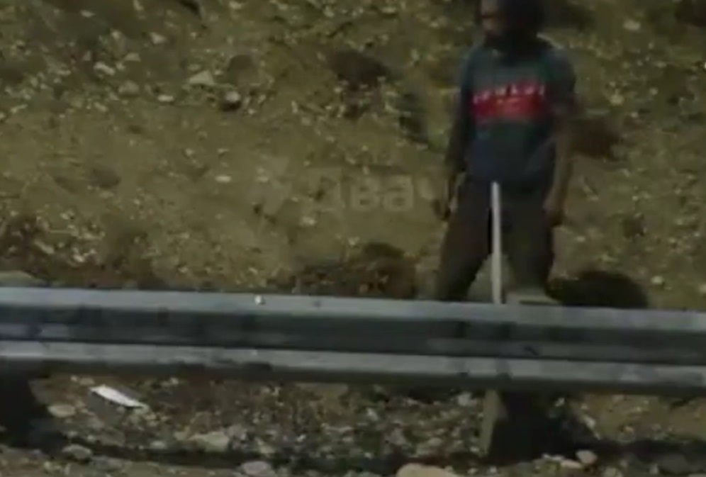 Illegal Caveman in Los Angeles USA Caught Throwing Rocks onto Highway