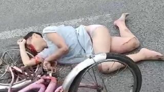 Girl making a Right Turn on Street is Run Over by Truck 6-6-2024 (Includes Aftermath)