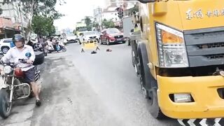 Girl making a Right Turn on Street is Run Over by Truck 6-6-2024 (Includes Aftermath)