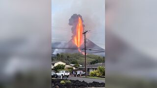 A very close-up shot captures the terrifying moment a volcano erupts in Indonesia.