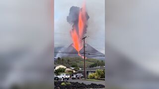 A very close-up shot captures the terrifying moment a volcano erupts in Indonesia.