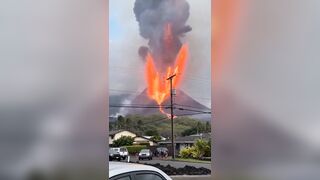 A very close-up shot captures the terrifying moment a volcano erupts in Indonesia.