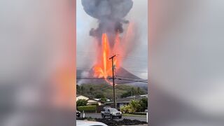 A very close-up shot captures the terrifying moment a volcano erupts in Indonesia.