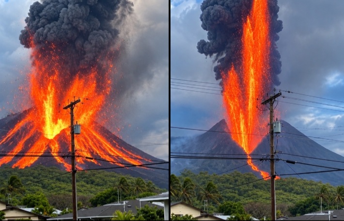 A very close-up shot captures the terrifying moment a volcano erupts in Indonesia.