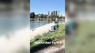 Woman in MacArthur Park chugs filthy fountain water and douses herself with it. This