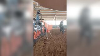 YEE HAW ! : BULL RIDER GETS STUCK IN FENCE AND FLUNG