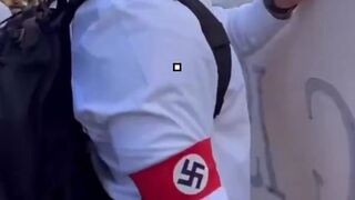 Swastika wearing protestors against Israel occupation and destruction of Palestine