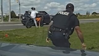 Officer Sneaks Up And Tackles Motorcycle Rider Who Fled From Crash Scene