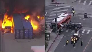 NBC news helicopter crashes during live shot of bus crash in Los Angeles.