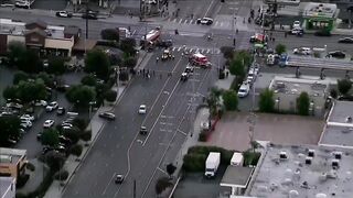 NBC news helicopter crashes during live shot of bus crash in Los Angeles.