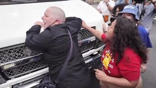 chunky anti-ICE protester in NJ who throws herself on an ICE vehicle