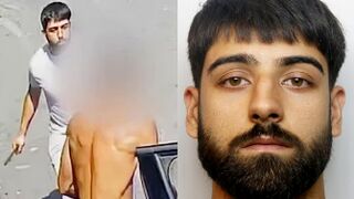 Moment man stabs victim twice with zombie knife after street row erupts