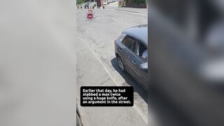 Moment man stabs victim twice with zombie knife after street row erupts