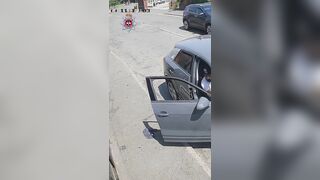 Moment man stabs victim twice with zombie knife after street row erupts