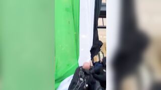 A huge Palestinian flag was unfurled from a building above an H&M store in Amsterdam during a pro-Israel demonstration