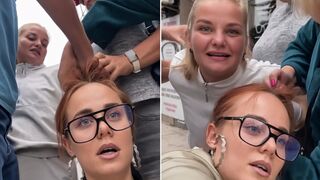 unhinged blonde woman attacked a young woman on the street for no reason