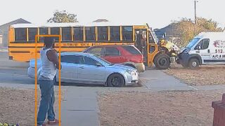 School Bus With Kids on Board Crashes Into Parked Vehicles in Odessa, Texas