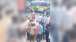 A furious elephant caught stomping on and damaging a car
