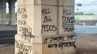 Anti-ICE rioters are now out spraypainting “KlLL DONALD TRUMP” on columns at the site