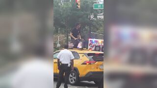 Obese officer falls on stomach chasing a drugged-up criminal who jumps off a taxi