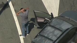 California Highway Patrol chasing a suspected stolen car when it smashes into a car