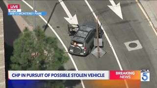 California Highway Patrol chasing a suspected stolen car when it smashes into a car