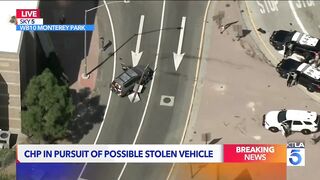 California Highway Patrol chasing a suspected stolen car when it smashes into a car
