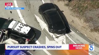 California Highway Patrol chasing a suspected stolen car when it smashes into a car