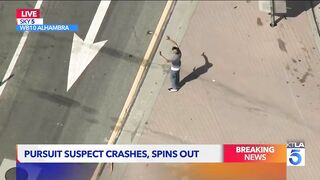 California Highway Patrol chasing a suspected stolen car when it smashes into a car