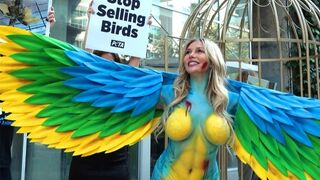 Courtney Stodden STRIPS DOWN and gets in bird cage for PETA