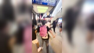 A group of "teens "was caught on camera attacking another teen at CTA Stop