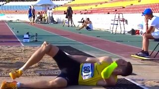 Russian Long Jump Winner Finishes in a Bad Way...Watch