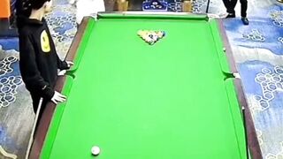 Pool Hall Girl is hit not Once, but Twice by Flying Que Balls