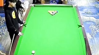 Pool Hall Girl is hit not Once, but Twice by Flying Que Balls