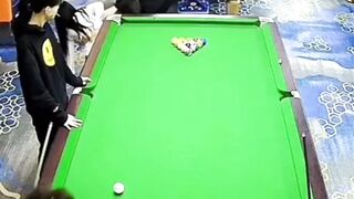 Pool Hall Girl is hit not Once, but Twice by Flying Que Balls