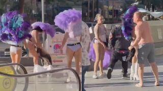 These people didn't want to pay so the 3 "showgirls" beat the living sh*t out of them