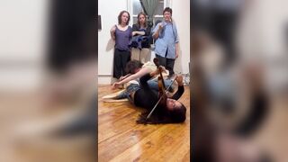 Non-binary women put on bizarre ‘modern art’ performance while crawling on the floor