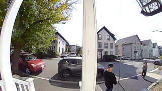 MAN RANDOMLY HURLS HAMMER at WOMAN then BOLTS