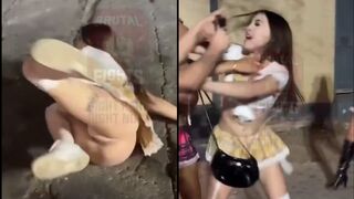 ladies in mini skirts fight it out