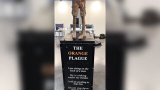 Golden statue of naked Trump called 'Orange Plague' appears at European Parliament