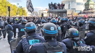 Continued clashes today in central Paris between riot police and far-left extremists
