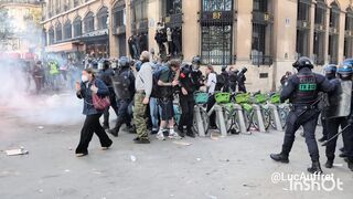 Continued clashes today in central Paris between riot police and far-left extremists