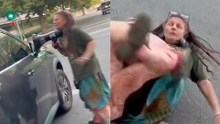 Leftist with bullhorn knocked down by federal SUV in Sacramento