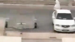 The Skateboarding Muslim lands on a Landmine...Or he WAS the Landmine (Slow Motion added)