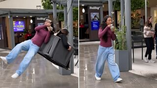 A swing in the middle of a shopping mall in Mexico violently struck a young woman