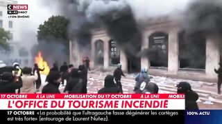 LYON IS DESCENDING INTO CHAOS!! THE CITY'S TOURIST OFFICE HAS BEEN SET ON FIRE